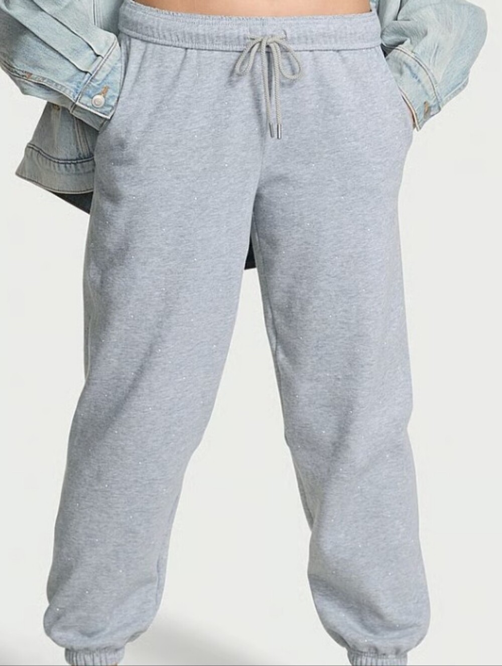 VS PINK Campus Fleece Sweatpants Medium Heather Grey/ Pearls XL NWT